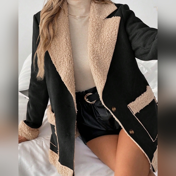 Faux Fur Colorblock Warm Jacket, Winter